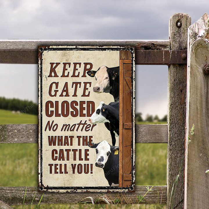 Black Hereford Cattle Lovers Keep Gate Closed Metal Sign