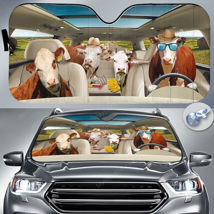 Hereford Cattle Lovers Country Road Car Auto Sunshade 57" x 27.5"