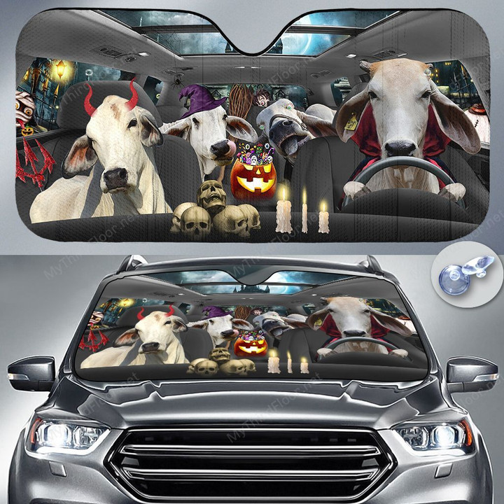 Brahman Cattle Lovers Halloween Time Car Auto Sunshade 57" x 27.5"