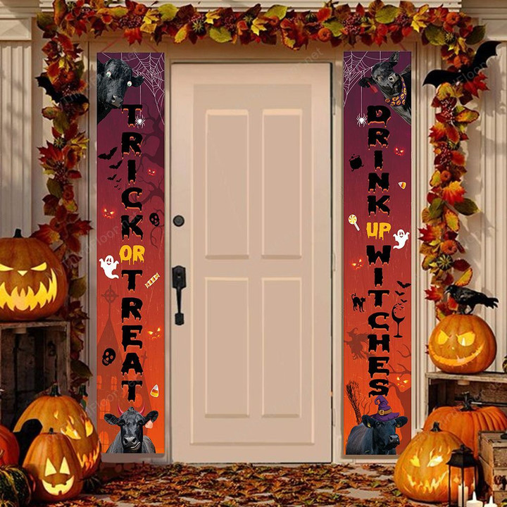 Black Angus Cattle Lovers Trick Or Treat Drink Up Witches Porch Banner 12" x 70"