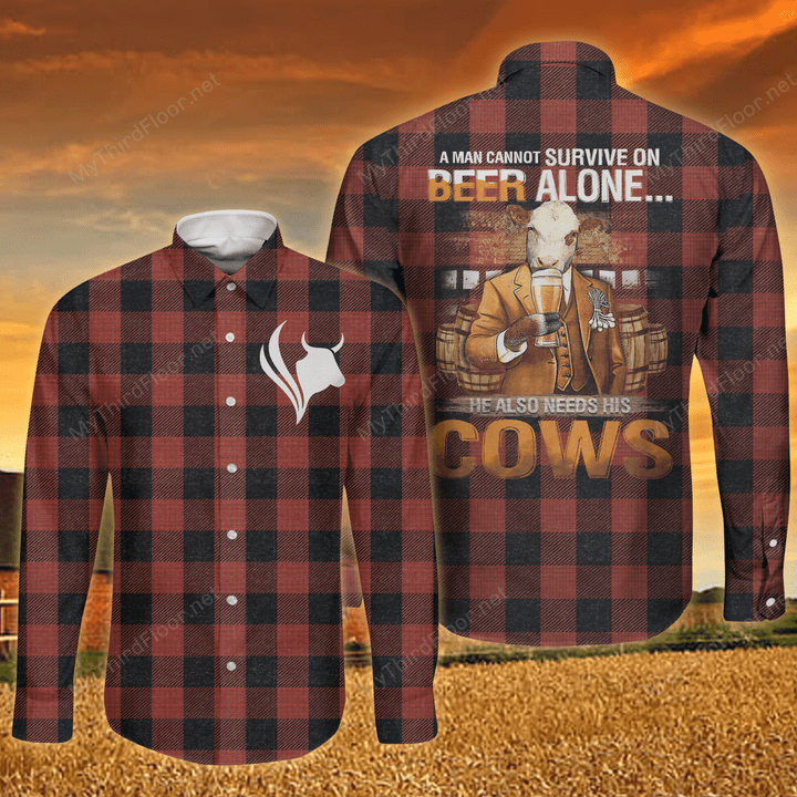 Hereford Cattle Lovers Can Not Survive On Beer Alone Long Sleeve Button Shirt