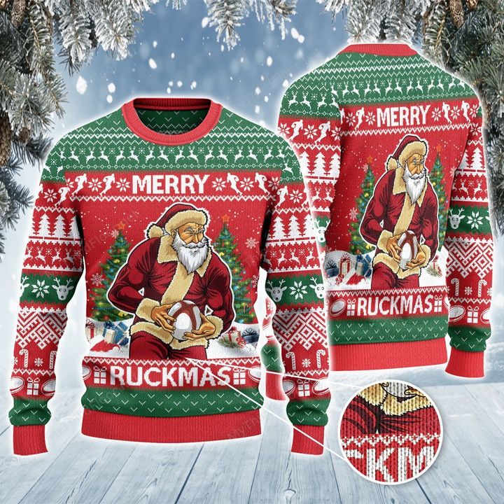 Rugby Lovers Gift Merry Ruckmas Knitted Sweater