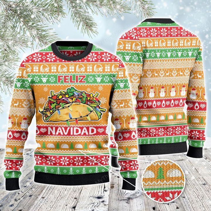 Tacos Lovers Gift Feliz Navidad Knitted Sweater