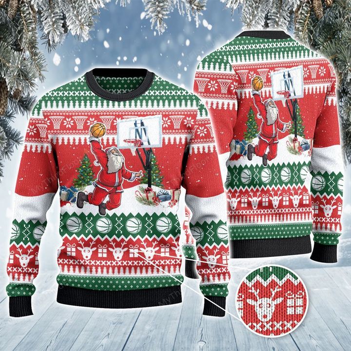 Basketball Lovers Gift Santa Slam Dunk Knitted Sweater