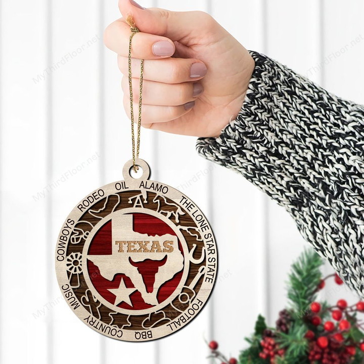 Texas State Christmas Gift 2 Layered Wooden Ornament