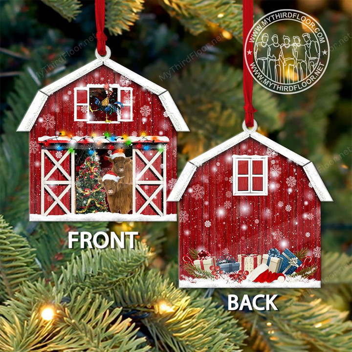 Highland Catte Lovers Christmas Gift Red Barn Custom Shape Acrylic Ornament