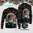 Dachshund Riding Dinosaur T rex  Funny Ugly Christmas Sweater Adult For Men & Women