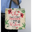 She is more precious than rubies Proverbs 3:15 tote bag - Gossvibes