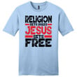 Religion sets rules Jesus sets free mens Christian t-shirt - Gossvibes