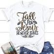 Fall for Jesus he never leaves leopard women's Christian t-shirt - Autumn Thanksgiving gifts - Gossvibes