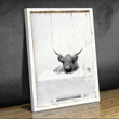 Scottish Highland Cow Bathtub Black And White Canvas Print Art