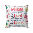Delight yourself in the Lord Psalm 37:4 Bible verse pillow - Christian pillow, Jesus pillow, Bible Pillow - Spreadstore