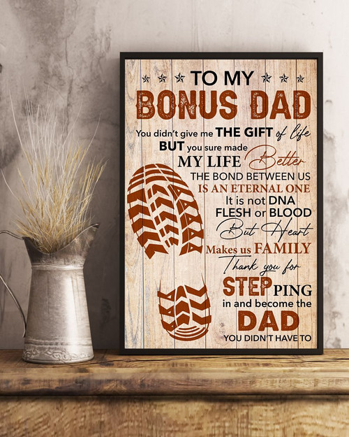 Bonus Dad Canvas, Gift Ideas For Father's Day, To My Bonus Dad Thank You For Stepping In And Become The Dad Canvas - spreadstores