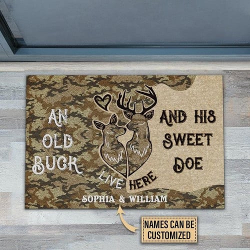 Custom Doormat, Personalized Deer Old Buck Sweet Doe Doormat, Couple Welcome Mat, Housewarming Gift - spreadstores