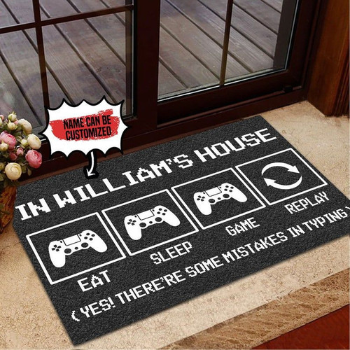 Console Eat Sleep Game Personalized Doormat, Custom Family Doormat, Funny Gift, Home Doormat, Funny Doormat - spreadstores