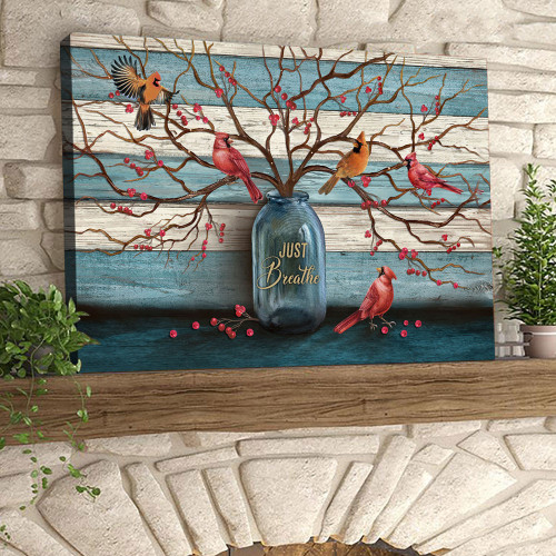 Beautiful cranberry tree, Cardinal painting, Just breathe - Canvas Prints, Wall Art