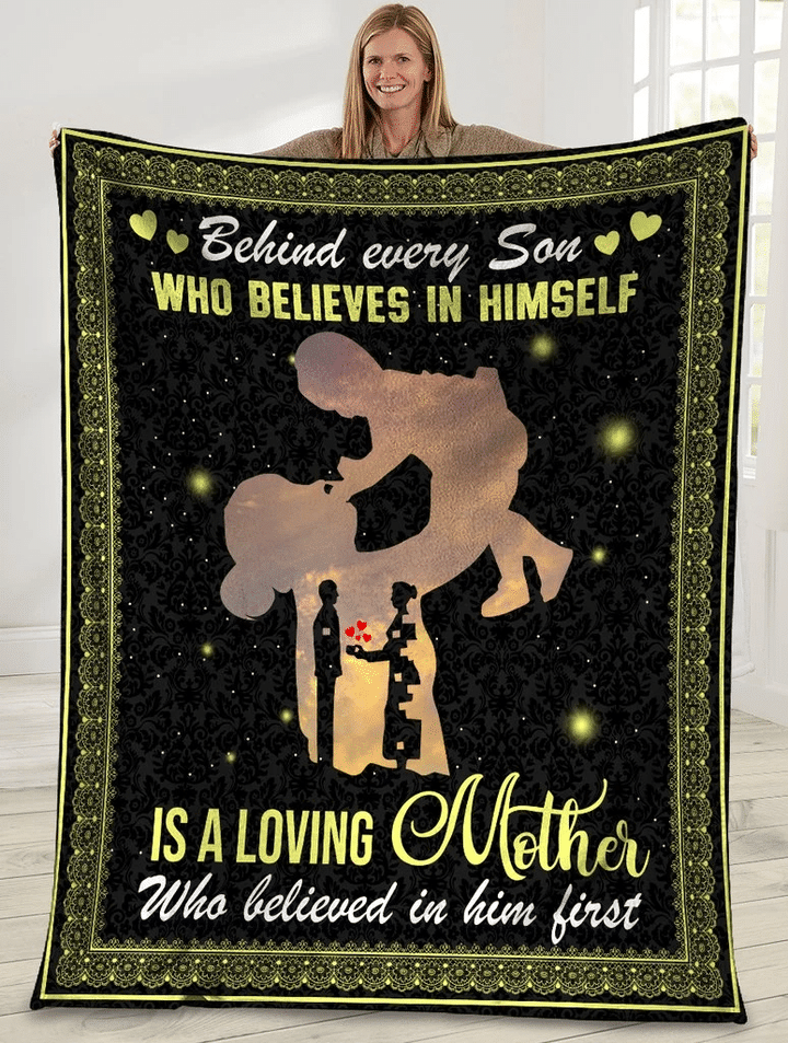 Behind Every Son Who Believes In Himself Mother And Son Sherpa Blanket - spreadstores