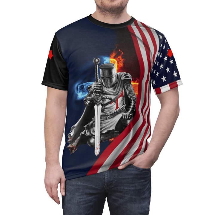 A Child Of God American Flag Fire Knight Jesus Christ Christian All Over Printed Shirts - spreadstores