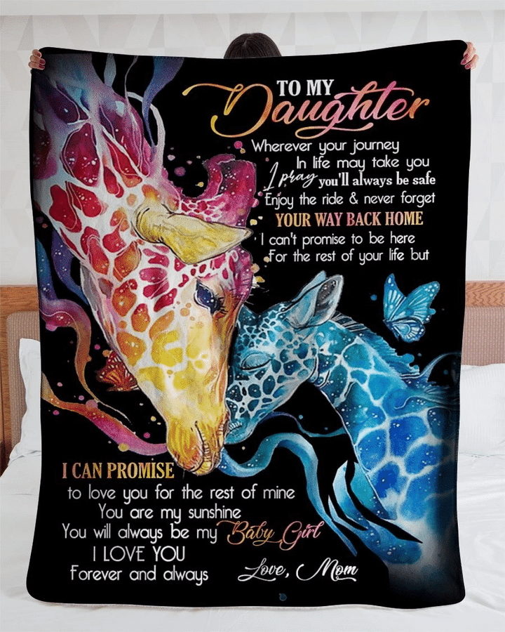 Gift Ideas For Daughter, Daughter Blanket To My Daughter Wherever Your Journey In Life Watercolors Giraffes Fleece Blanket - Spreadstores