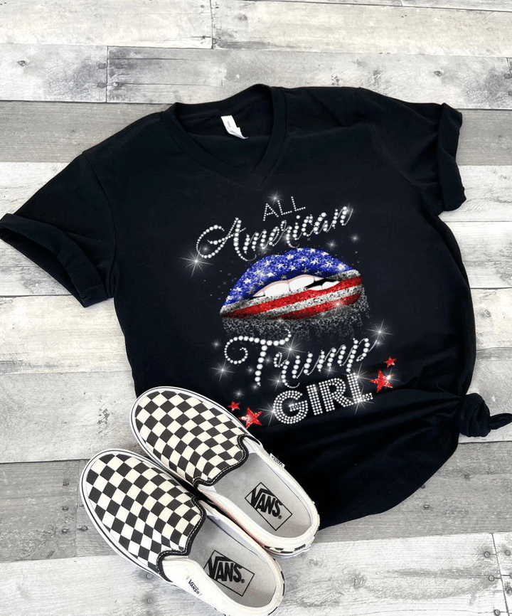 Veteran Shirt, Trump Shirt, All American Trump Girl V-Neck T-Shirt - Spreadstores