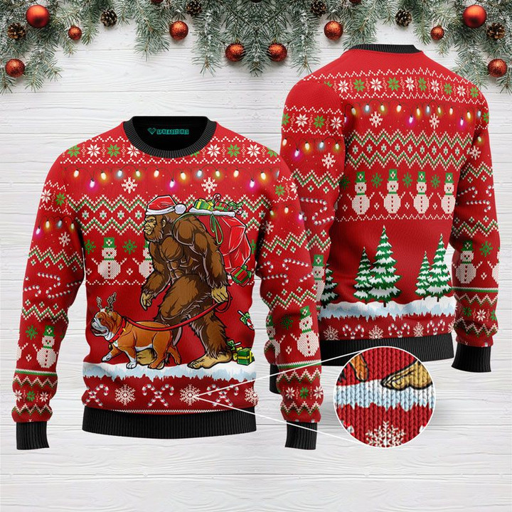 Bigfoot English Bulldog Merry Christmas Funny Ugly Christmas Sweater Adult For Men & Women (2)