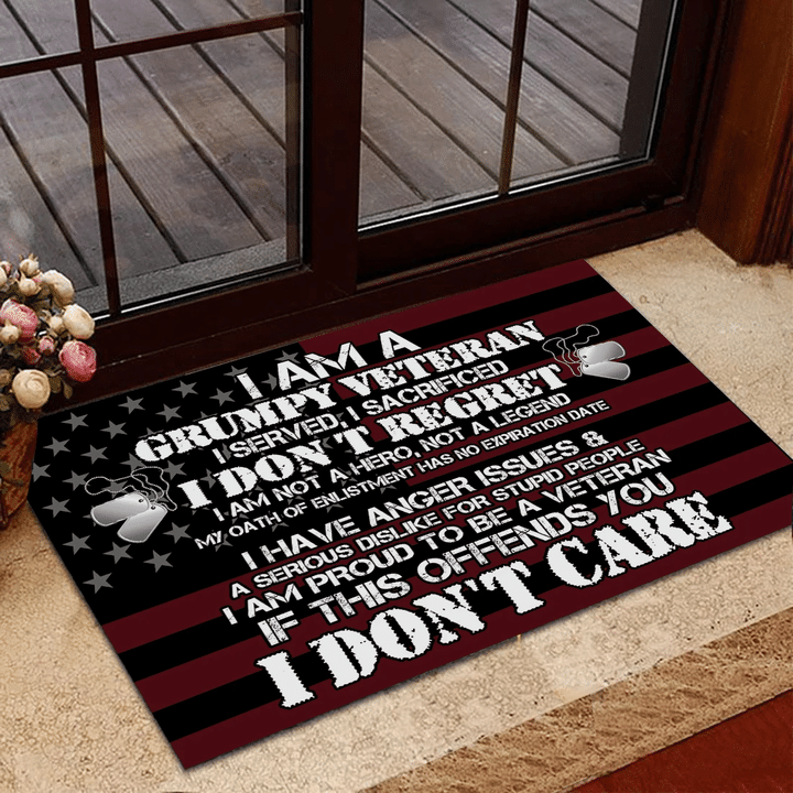 Veteran Welcome Rug, Veteran Doormat, Gift For Veterans, I Am A Grumpy Veteran I Don't Care Doormat - Spreadstores