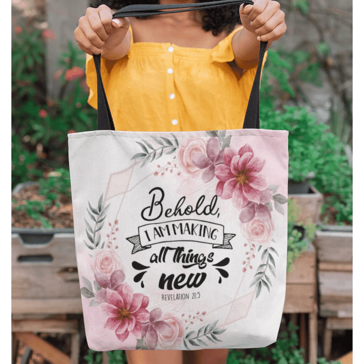 Behold, I am making all things new Revelation 21:5 tote bag - Gossvibes