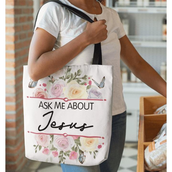 Ask me about Jesus tote bag - Gossvibes