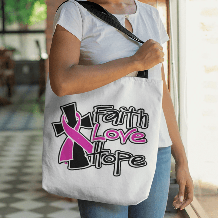 Faith hope love ribbon cross tote bag - Gossvibes