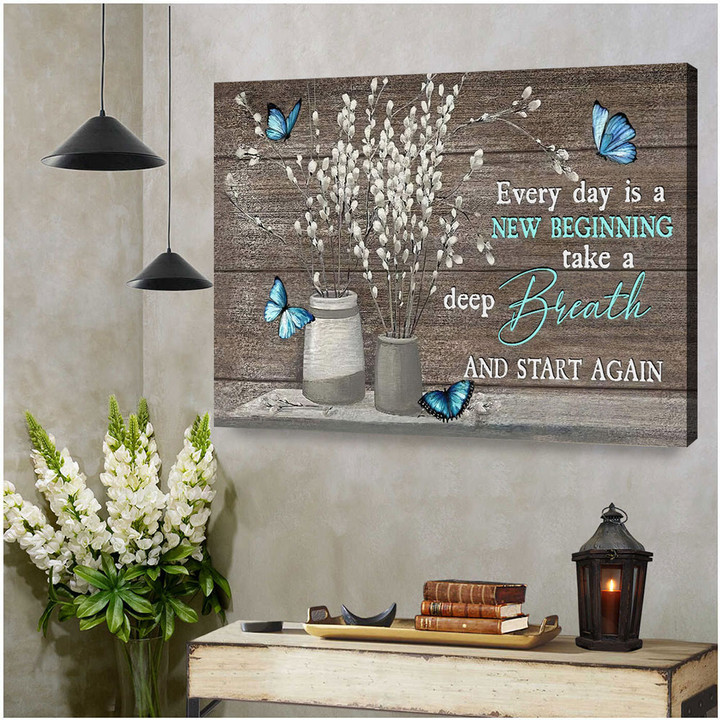 Every day is a new beginning butterfly flower Christian wall art canvas