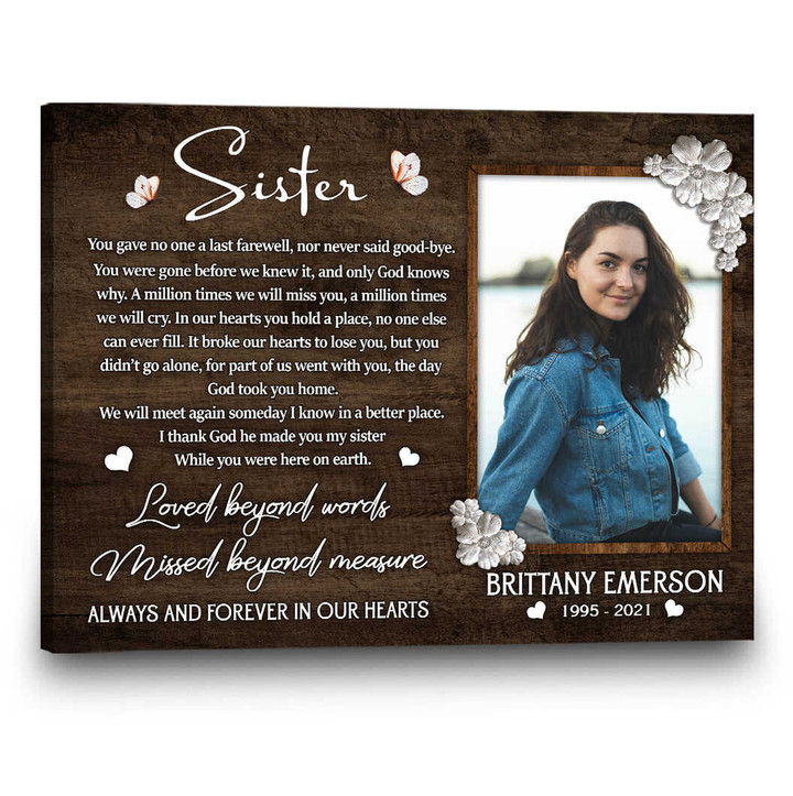 personalized memorial gifts for loss of Sister Gift, Sister Memorial Canvas, Sister Bereavement Condolence Keepsake Grieving Gift