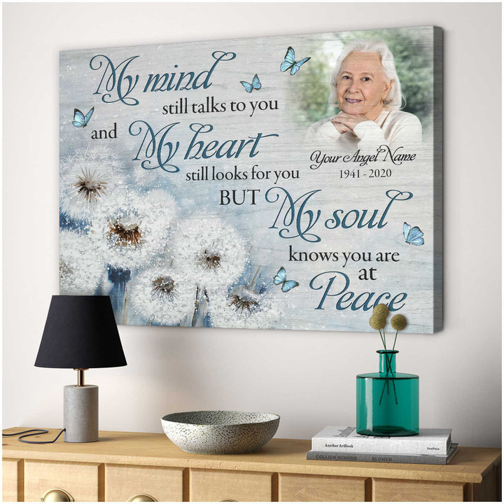 Custom Canvas Prints Personalized Gifts Memorial Photo Gifts My mind still talks to you Dandelion and Butterflies Wall Art Decor Spreadstore - Personalized Sympathy Gifts