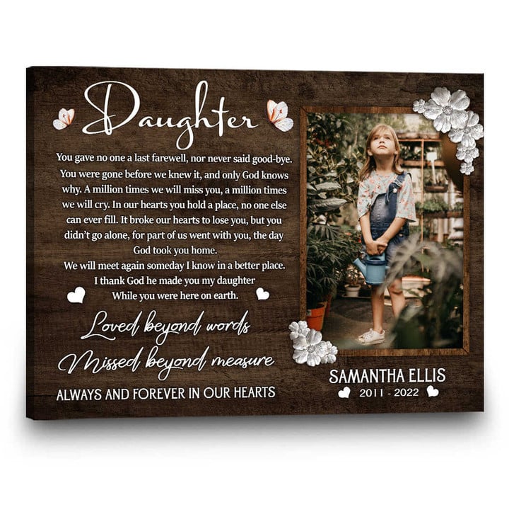Personalized memorial gifts for loss of Daughter Gift, Daughter Remembrance Canvas, Daughter Sympathy Gift, Daughter Condolence Keepsake