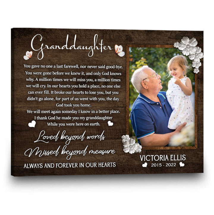 Personalized memorial gifts for loss of Granddaughter Gift, Granddaughter Memorial Sympathy Canvas, Granddaughter Keepsake Grieving
