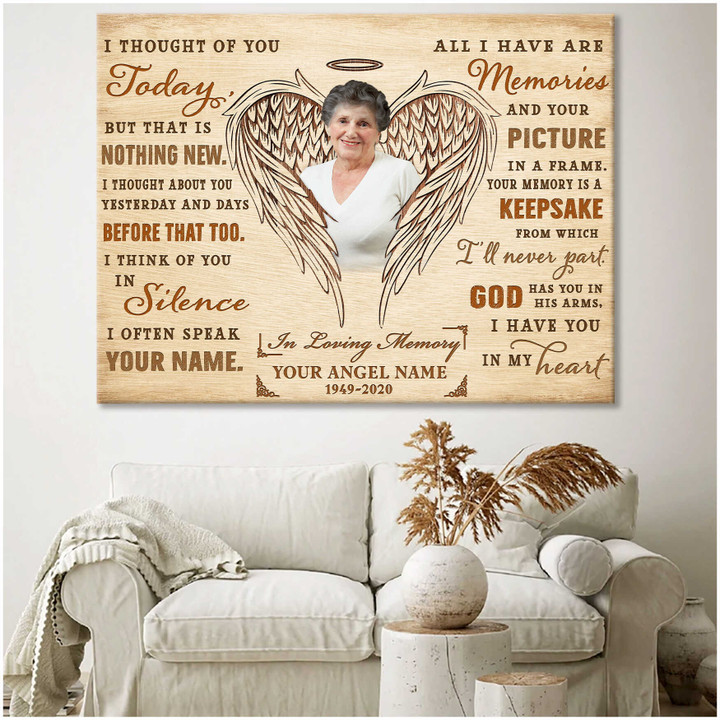 Custom Canvas Prints Personalized Gifts Memorial Photo Gifts Angel Wings I thought of you today Wall Art Decor Spreadstore - Personalized Sympathy Gifts