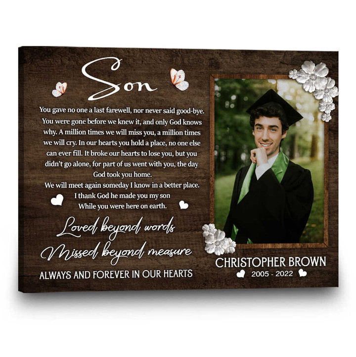 Loss of Son Gift, Son Memorial Canvas, Son Bereavement Condolence Keepsake Grieving Gift - Personalized Sympathy Gifts - Spreadstore