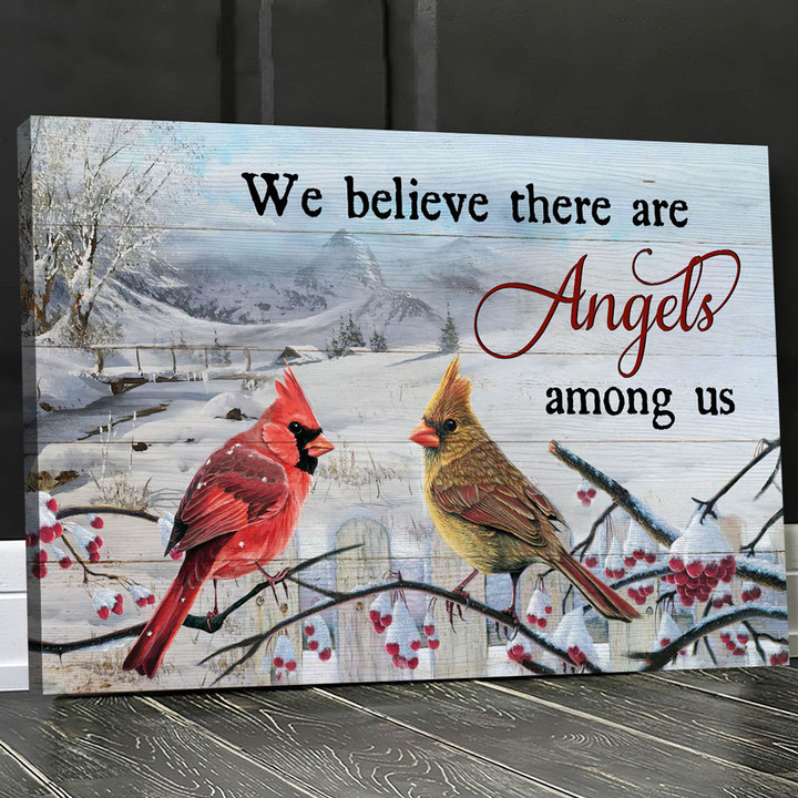 Cardinal couple, We believe there are angels among us - Canvas Prints, Wall Art
