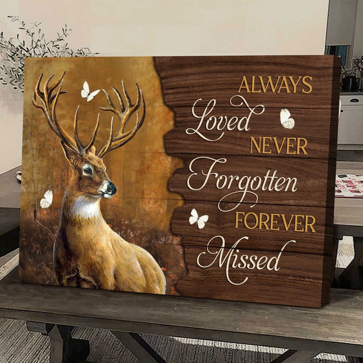 Big deer painting, White butterfly, Always loved Never forgotten Forever missed -Canvas Prints, Wall Art