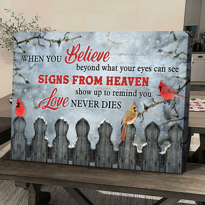 Winter forest, Cardinal drawing, Signs from heaven remind you love never dies - Heaven Landscape Canvas Prints, Wall Art