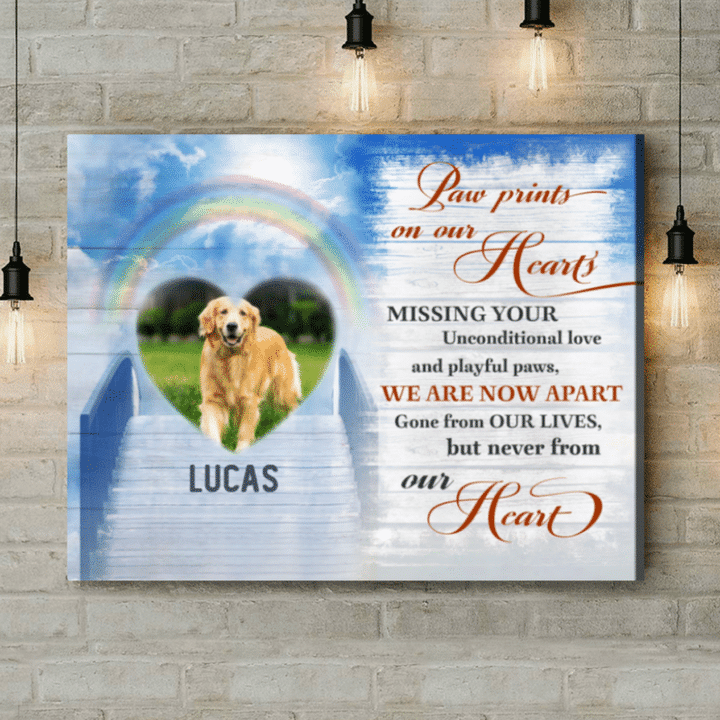Paw Prints on our Hearts Canvas, Personalized Pet Memorial Gifts, In Loving Memory Gifts, Custom Pet Memorial - Personalized Dog Sympathy - Spreadstores