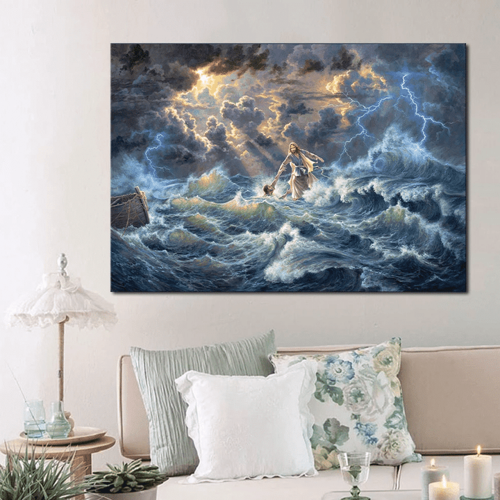 Christian Wall Art, Jesus Calms The Storm Canvas, Jesus Art Decor, Easter's Day Wall Art Home Decor - spreadstores