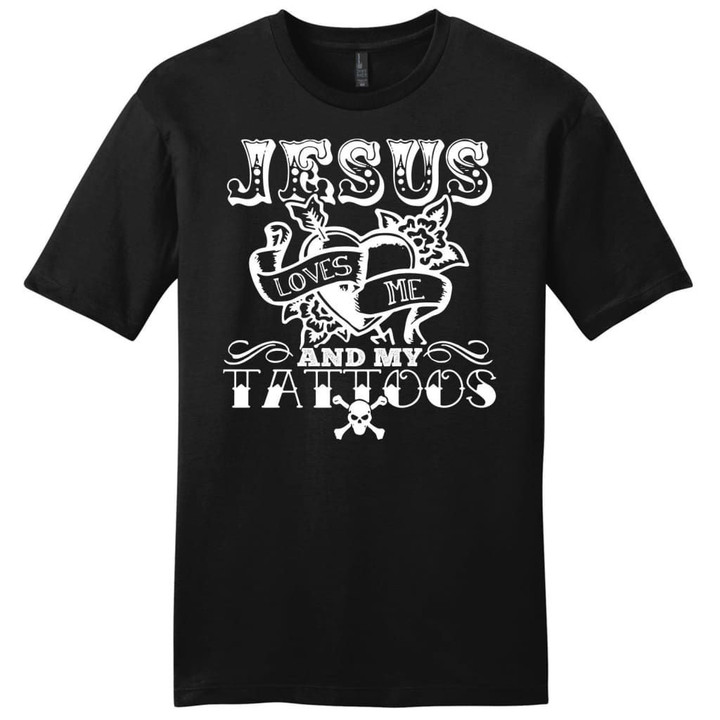 Jesus loves me and my tattoos mens Christian t-shirt - Gossvibes