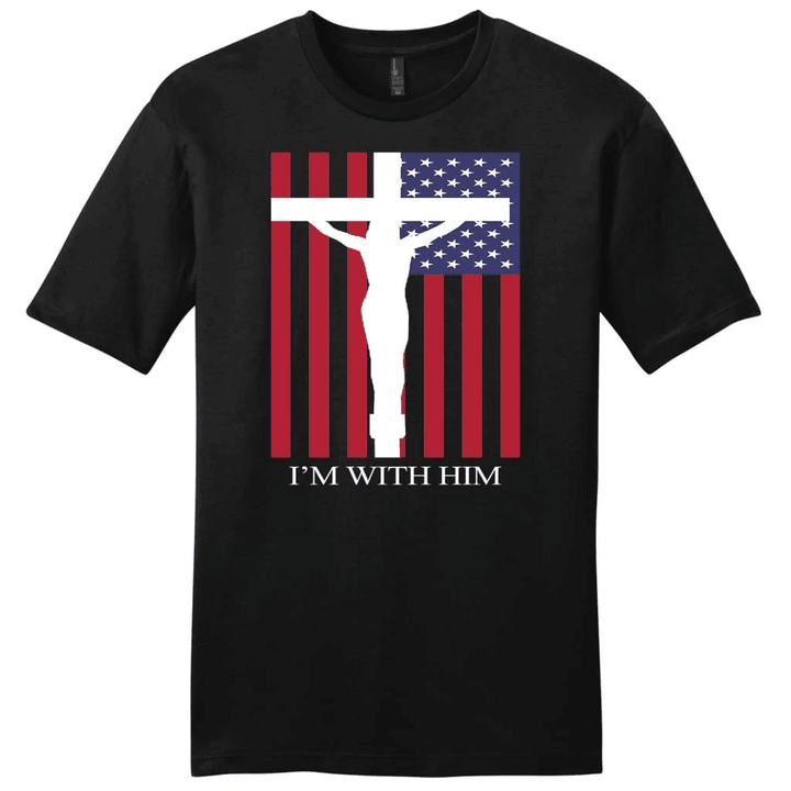 I am with Him cross and American flag mens Christian t-shirt - Gossvibes