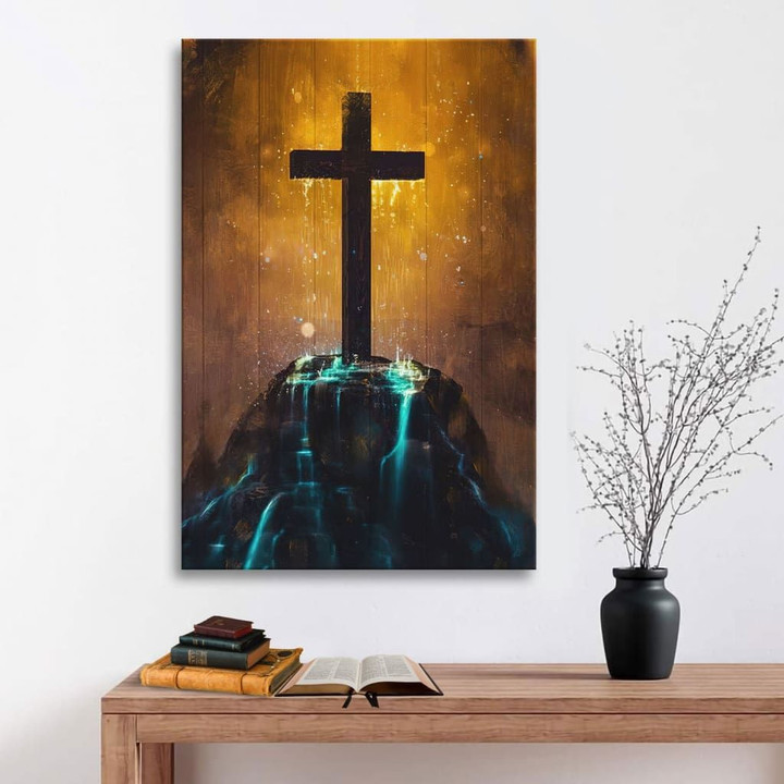 Cross on the hill canvas wall art