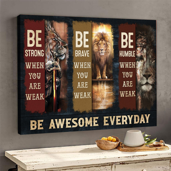 Awesome lion and warrior - Be awesome everyday - Jesus Landscape Canvas Print