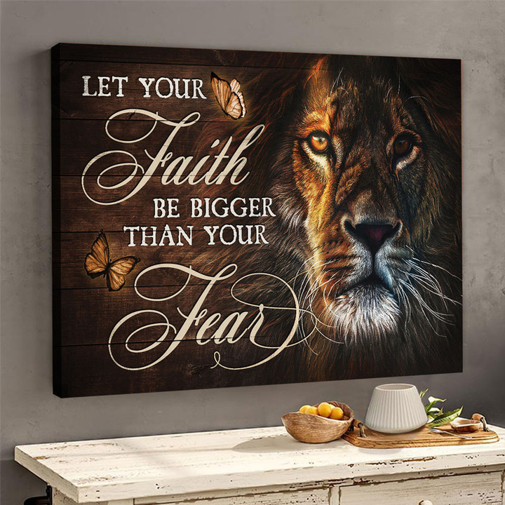 Awesome lion -Let your faith be bigger than you fear Jesus Landscape Canvas Print Wall Art