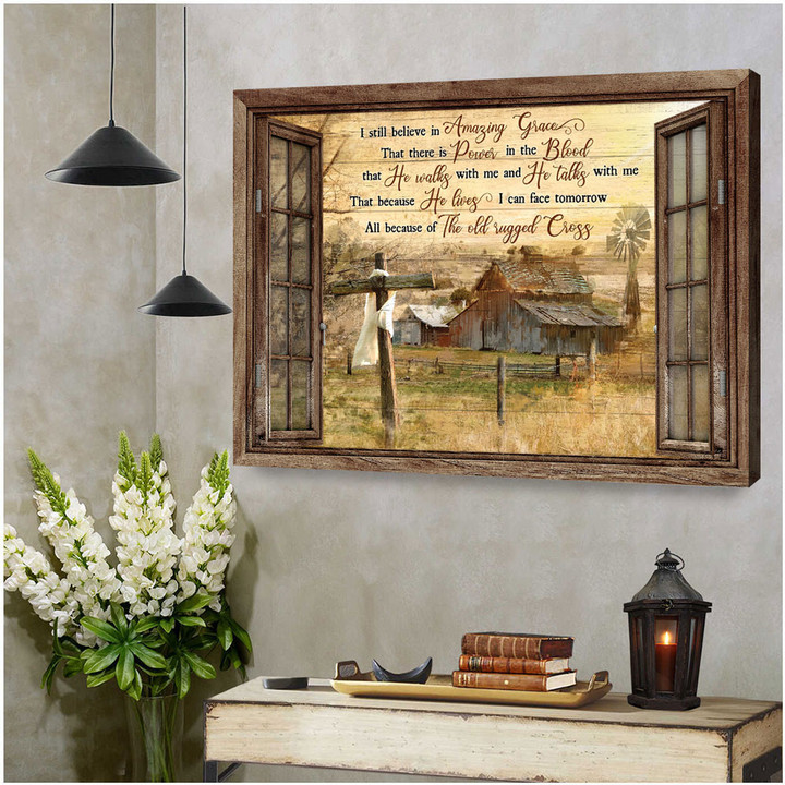 I still believe in amazing grace Window frame - Jesus Landscape Canvas Print Wall Art