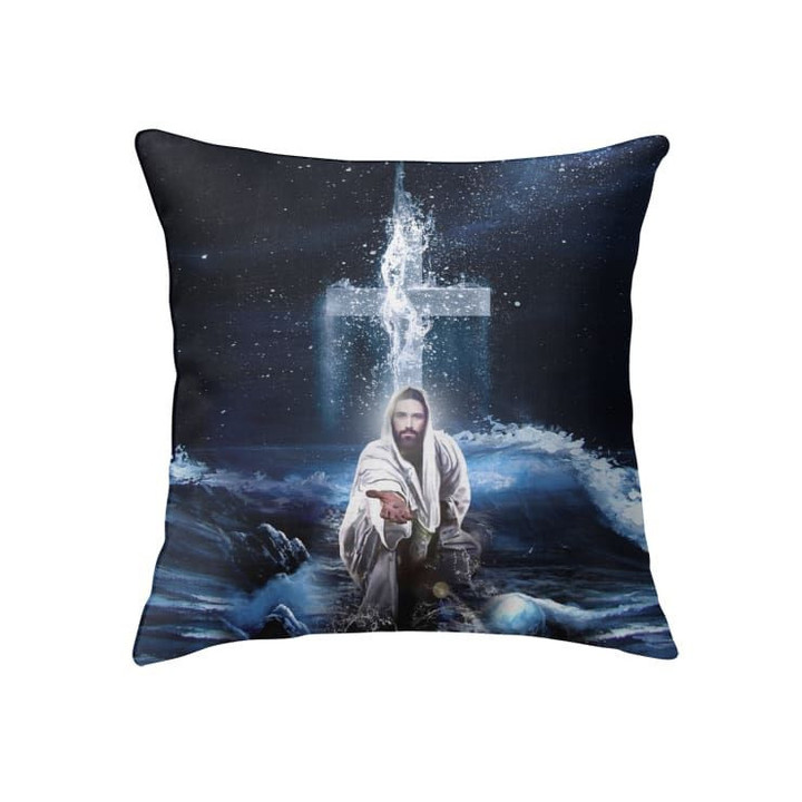 Jesus Outstretched Hands Saves Christian pillow - Christian pillow, Jesus pillow, Bible Pillow - Spreadstore
