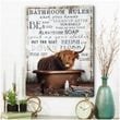 Ohcanvas Highland cattle Cow in the bathtub on Vintage Rustic Wood Bathroom Rules Farm Farmhouse Wall Art Decor