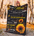 Best Mother's Day Gifts Ideas, Mom Blanket, To My Mom I Know It's Not Easy For A Woman Sunflowers And Butterflies Fleece Blanket - spreadstores